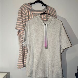 (2) Lane Bryant LIVI Light Gray & Striped Hoodie NWOT